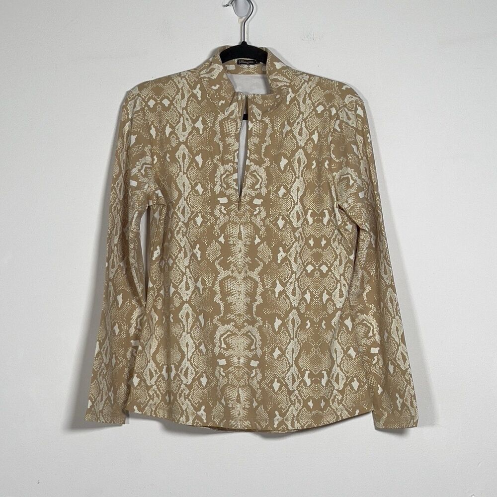J. McLaughlin Beige and Cream Patterned Long Sleeve Top